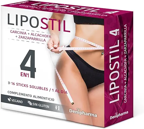 Lipostil - 16 Sticks - Indicado para Abdomen, Caderas. Piernas, Espalda y Brazos - 4 en 1 - Resultados en 16 Días - 1 Sobre al día  