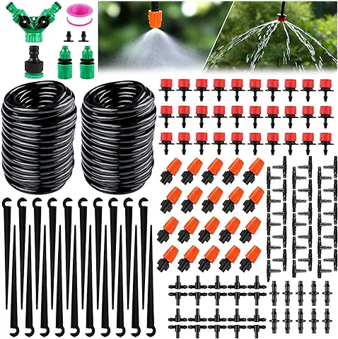LiRiQi 149 PCS Sistema de Riego por Goteo, Sistema de Riego de Jardín, 30M Kit Riego con Ajustable Boquilla Aspersor Pulverizador y Gotero Automatico para Jardin Invernadero Césped Patio Terraza  