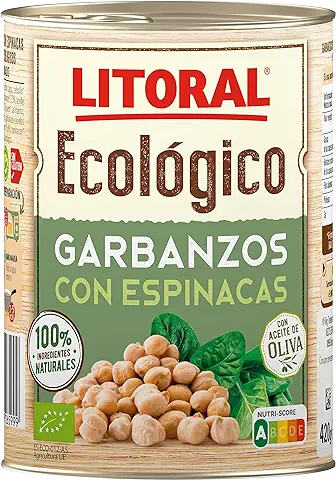 LITORAL Garbanzos Ecológicos con Espinacas - Plato Preparado Sin Gluten - 420g  