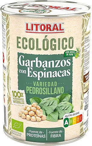 LITORAL Garbanzos Ecológicos con Espinacas - Plato Preparado Sin Gluten- Pack de 10x420g - Total: 4.20kg  