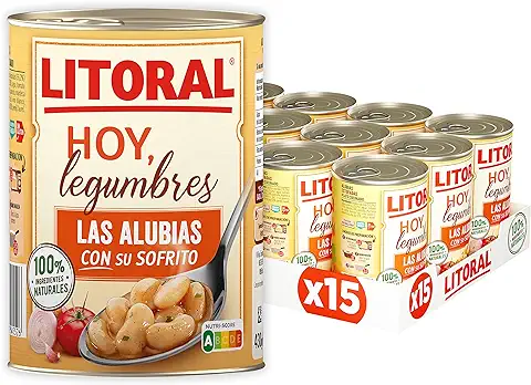 LITORAL Hoy Legumbres Alubias con su Sofrito - Plato Preparado Sin Gluten - Pack de 15x430g - Total: 6.45kg  