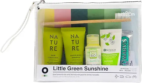 Little Green Sunshine by Flightbox – Neceser de Viaje Orgánico Completo para Viaje – Neceser Transparente, Kit de Viaje, Bolsa de Cosméticos para Mujer  