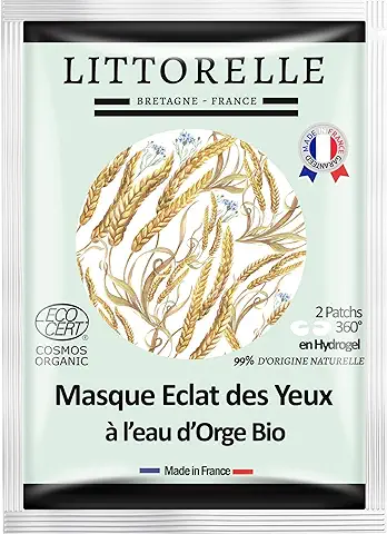 Littorelle – Mascarilla Ojos Brillantes Certificada Ecológica - Parche para Ojos 360° - Anti Ojeras, Anti Hinchazón, Anti-Edad - Hidrata, Alisa - Fabricada en Francia - 99% Origen Natural  