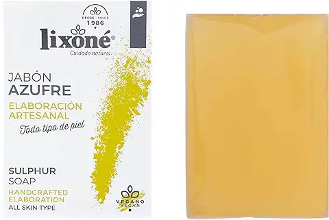 Lixoné - Jabón de Azufre Natural en Pastilla 125 g | Jabón con Glicerina Artesanal para Piel Grasa, Puntos Negros y Acné | Exfoliante y Antiacné | Vegano y sin Conservantes  