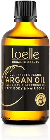 Loelle - Aceite de Argán 100% Puro, Prensado en Frío - Aceites de Argán Orgánico para Cabello, Cara y Manos - Aceite Corporal Hidratante Vegano Rico en Vitamina E - Selecto a mano en Marruecos 100ml  