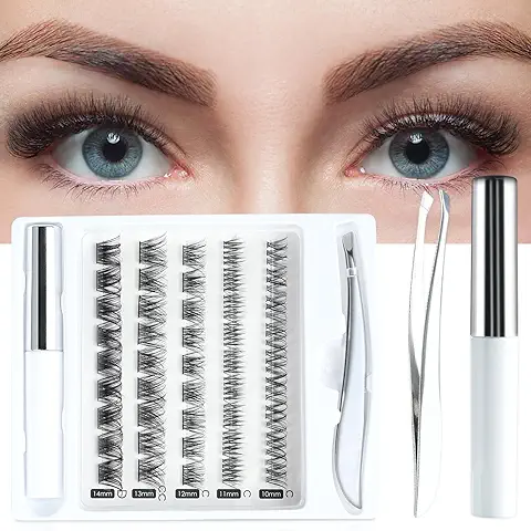 LOPHE Pestañas Pelo a Pelo, 45 Cluster Pestañas Postizas Individuales Mixed 10-14mm-C+CC+D Curls con Pegamento Pestañas Postizas y Pinza, Pestañas Postizas Naturales para DIY Extensiones de Pestañas  