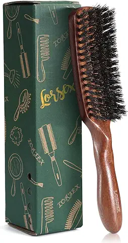 LORSEX Cepillo para el Cabello con Cerdas de Jabalí para Hombres y Mujeres, Cepillo de Cerdas Naturales para Cabello fino y Fino, Desenredar y Peinar, Cerdas Duras, Mango de Madera de Sapeli  
