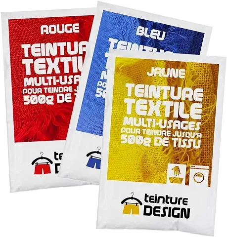 Lote de 3 Bolsas de Tinte Textil, Azul, rojo y Amarillo, Tintes Universales, tie dye, Batik, Shibori  