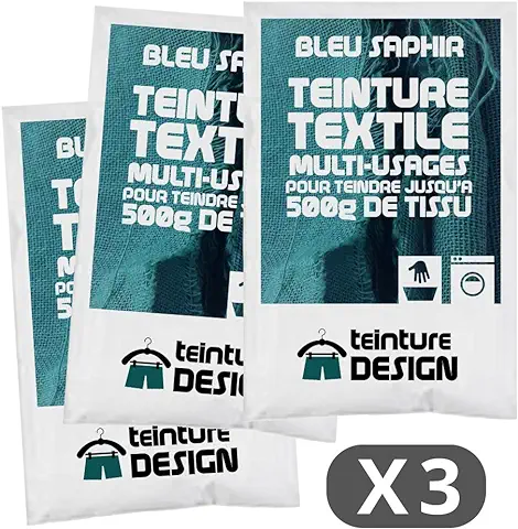 Lote de 3 Bolsas de Tinte Textil – AZUL SAPHIR – Tintes Universales para ropa y Tejidos Naturales  