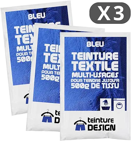 Lote de 3 Bolsas de Tinte Textil – AZUL – Tintes Universales para ropa y Tejidos Naturales  