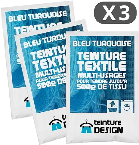 Lote de 3 Bolsas de Tinte Textil, azul Turquesa – Tintes Universales para ropa y Tejidos Naturales  