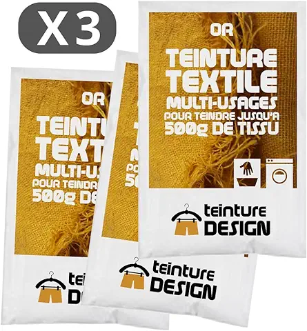 Lote de 3 Bolsas de Tinte Textil – oro – Tintes Universales para ropa y Tejidos Naturales  