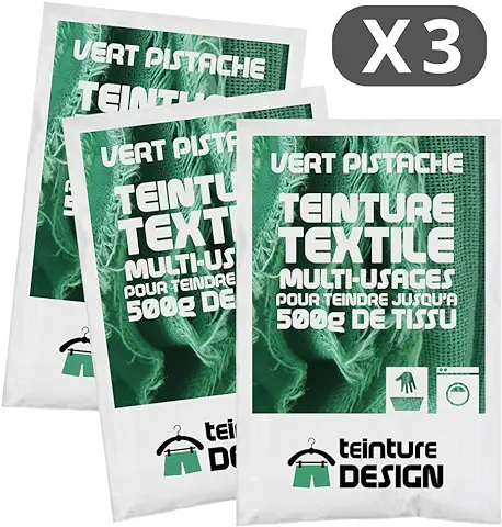 Lote de 3 Bolsas de Tinte Textil – VERDE PISTACHE – Tintes Universales para ropa y Tejidos Naturales  