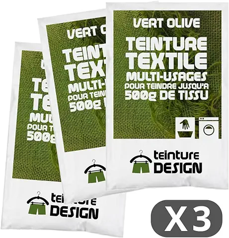 Lote de 3 Bolsas de Tinte Textil – VERT OLIVE – Tintes Universales para ropa y Tejidos Naturales  