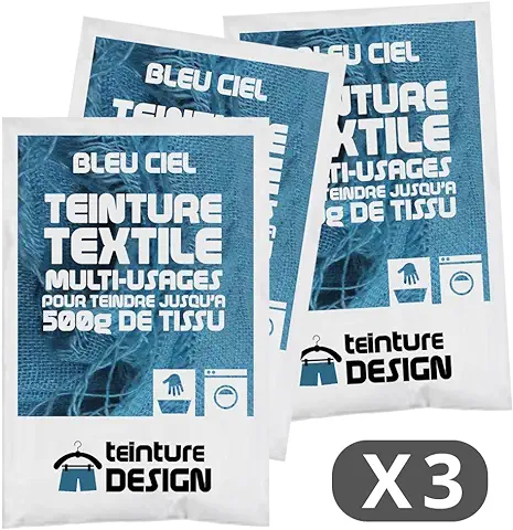Lote de 3 bolsas de Colorante Textil, Color azul Celeste, Colorante Universal para ropa y Tejidos Naturales  