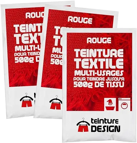 Lote de 3 bolsas de Colorante Textil, Color Rojo, Colorante Universal para ropa y Tejidos Naturales  