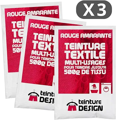 Lote de 3 bolsas de Tinte Textil, Color rojo Amaranto, Tinte Universal para ropa y Tejidos Naturales  