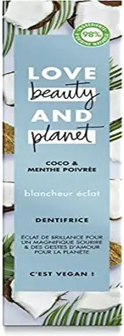 Love Beauty & Planet Dentifrice Blancheur Vegan Blancheur Eclat, Menthe Poivrée et Coco, Formule Biodégradable Certifié Vegan 75ml  