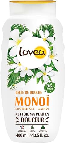 LOVEA - Gel de Ducha Monoï – Espuma fina y Cremosa – Limpia Suavemente – 96% de Origen Natural – pH Neutro – Sin Sulfatos – Fabricado en Francia – 400 ml  