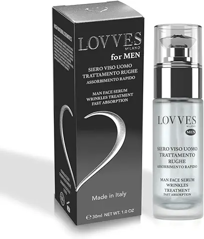 LOVVES Serum Antiarrugas Hombre, Alta Cosmética Natural, Estimula la Producción de Colágeno, Suavizante, para el Tratamiento Diario de la piel del Rostro y Contorno de Ojos, bote de Cristal de 30ml  