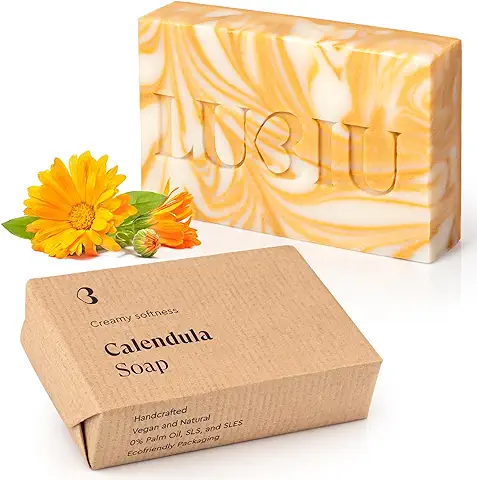 Lubiu Jabón Natural de Caléndula - 100g Pastilla Jabon de Manos, Cuerpo y Cara También Jabon Bebe y Niño - Jabones Naturales Artesanos - Soap  