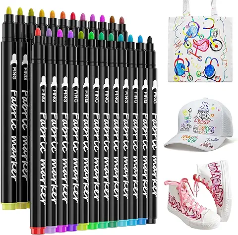 LUZOON 24 Rotuladores para Tela Permanente Ropa y Lavable, No Tóxica Rotulador de Tela - Perfecto para Camisetas Blancas, Bolsas, Tote Bag  