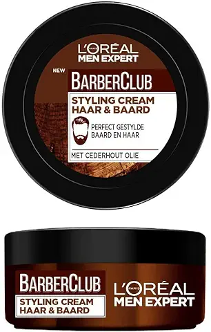 L'Oréal Men Expert BarberClub Crème Coiffante Cheveux et Barbe Homme, À L'Huile Essentielle de Bois de Cèdre 75 ml