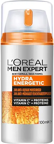 L'Oréal Men Expert Crema Hidratante Anti-Fatiga 24h Hydra Energetic para Hombres, Crema Facial de Uso Diario, Aporta Energía, Formato 100 ml,  