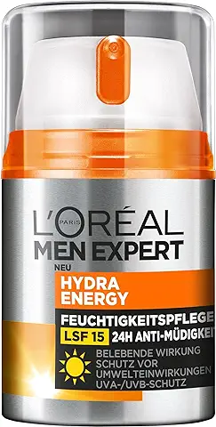 L'Oréal Men Expert Cuidado Facial con SPF 15, Crema Hidratante con Protección Solar, con Guaraná y Vitamina C, Hydra Energy Hidratante 24H Antifatiga, 1 x 50 ml  