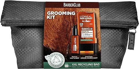 L'Oréal Men Expert Set de Cuidado con Aceite para Barba y gel de Ducha XL, para Cuerpo, Cabello y una Barba bien Cuidada, con Aceite de Cedro, Incluye Bolsa de Lavado, kit de Peluquería Club  