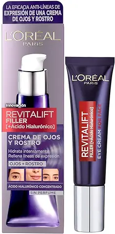 L'Oréal Paris Crema Antiedad de Ojos y Rostro Revilafit Filler, Con Ácido Hialurónico, Rellena Arrugas e Hidrata Intensamente, Eficacia Multizona, Sin Perfume, 30 ml  