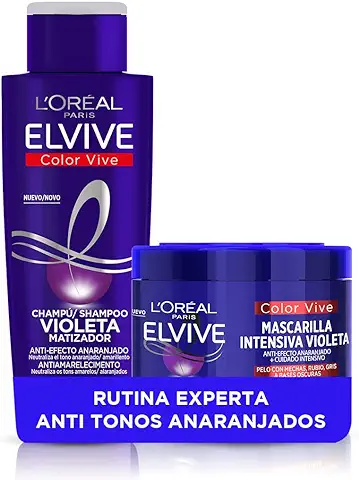 L'Oréal Paris Elvive Color Vive Pack Violeta, Champú Matizador y Mascarilla Intensiva, Suaviza y Nutre, Neutraliza Tonos Anaranjados, Para Pelo Teñido, Rubio, Decolorado o Gris, 200 ml y 250 ml  