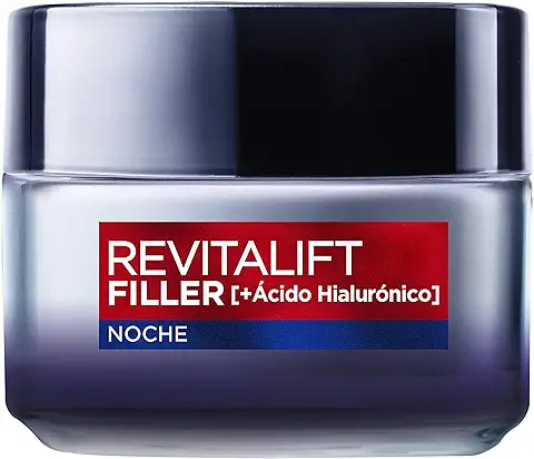 L'Oréal Paris Revitalift Filler Crema de Noche Revitalizante, Antiarrugas y Volumen, Anti-edad, Con Ácido Hialurónico, 50 ml  