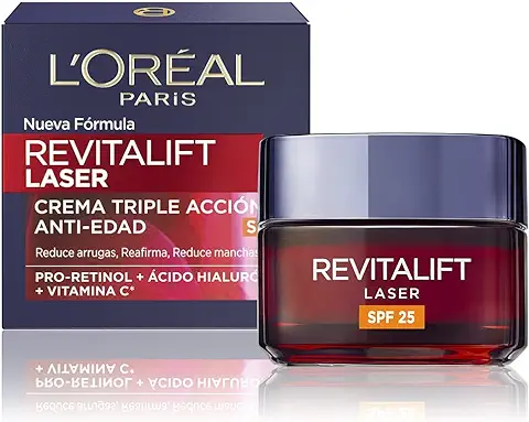 L'Oréal Paris Revitalift Láser Crema de Día Anti-Edad Triple Acción, Protección Solar SPF 20, 50 ml  