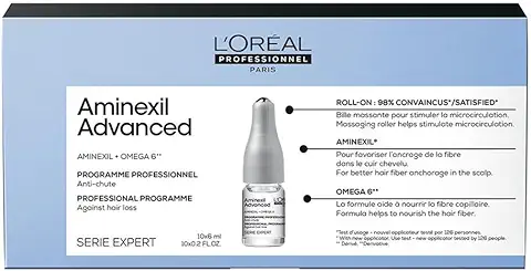 L'Oréal Professionnel | Tratamiento Anticaída para un Aspecto más Denso y con más Cuerpo, Aminexil Advanced, SERIE EXPERT, 10x6ml  