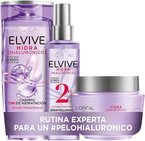 L'Oreal Paris Elvive Hidra Hialurónico Cofre Champú 72h Hidratación y Mascarilla 72h Hidratación Intensiva y Sérum Rellenador  