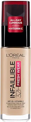 L'Oreal Paris Make-up Designer Base de Maquillaje de Larga Duración Infalible 24 H, Tono 130 Beige Peau, 30 ml (Paquete de 1)  