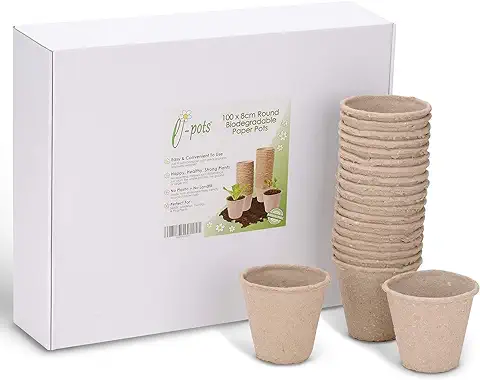 Macetas Biodegradables de 8 cm para Semillas, Esquejes, Plantas de Enchufe, Compostables, de Pulpa de Papel Reciclado, para Uso en Interiores y Exteriores, Paquete de Caja sin Plástico  