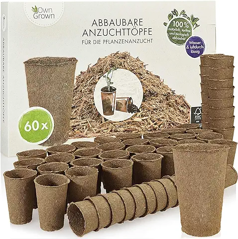 Macetas de Cultivo Biodegradable: Kit de 60 Macetas de Cultivo para Sembrar de Flores y Plantas de Fibra de Madera Biodegradables para Jardín  