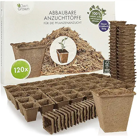 Macetas de Cultivo Biodegradables Cuadradas: Kit de 120 Macetas de Flores y Plantas de Fibra de Madera Biodegradables para Jardín, Invernaderos o Huertos  