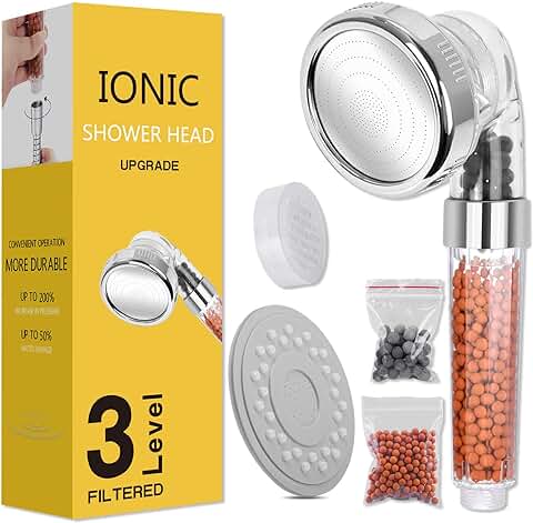 Magichome Alcachofa de Ducha Ionica de Alta Presiòn, 3 Modos, Cabezal de Ducha Desmontable Portátil con Ahorro de Agua.  