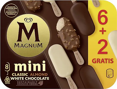 Magnum Mini Helado Clásico, Almendras y Chocolate Blanco 440ml, 6+2  