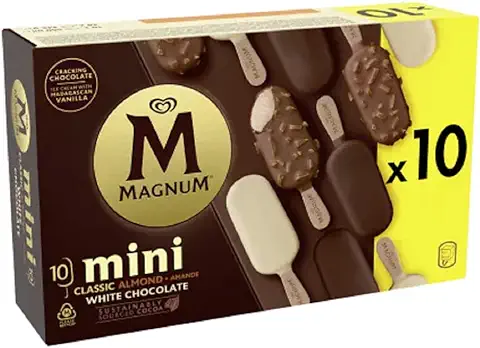 Magnum Mini Helado Clásico, Almendras y Chocolate Blanco Sin Gluten 55 ml x10  