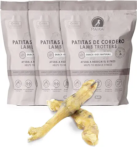 MAIKAI Chuches para Perros - Alternativa Natural Huesos para Perros - Patitas de Cordero Deshidratadas (3 Packs X 2 ud) - Snacks y Premios Saludables - Dieta Barf  