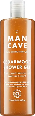 ManCave Gel de Ducha Hombre de Cedro, 500 ml - Gel de Baño de Aroma Fresco Y Amaderado, Formulación Natural, Sin Sulfatos, Vegana – Envase de Plástico Reciclado  
