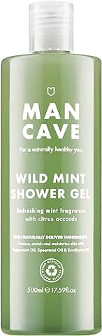 ManCave Gel de Ducha Hombre de Menta Silvestre, 500 ml – Gel de Baño de Aroma Energizante y Fresco con L-Arginina - Fórmula Natural, Vegana, Sin Sulfatos ni Parabenos  