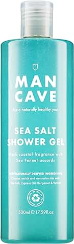 ManCave Gel de Ducha Hombre de Sal Marina, 200 ml – Gel de Baño de Aroma Refrescante a Mar - Fórmula Natural, Sin Sulfatos ni Parabenos, Vegana – Jabón de Cuerpo Hombre  