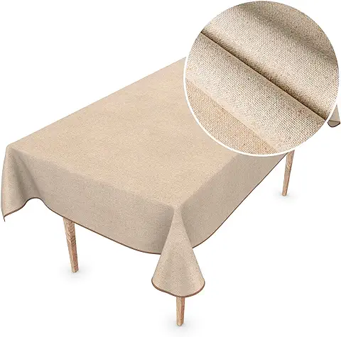 Mantel de hule Textil Lavable, Aspecto de Lino, Color Beige, Sostenible, 220 x 140 cm  