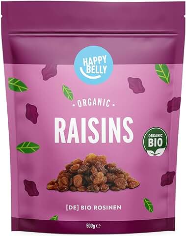 Marca Amazon - Happy Belly Uvas Pasas Ecológicas, 1 x 500g  