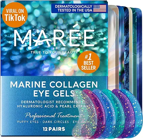 Maree Eye Gels - Mascarillas para ojos de Perlas que Reducen las Arrugas, ojos Hinchados, Círculos Oscuros, Bolsas de ojos con Colágeno Marino Natural, Hialurónico HA - Parches Antiedad bajo los Ojos,  